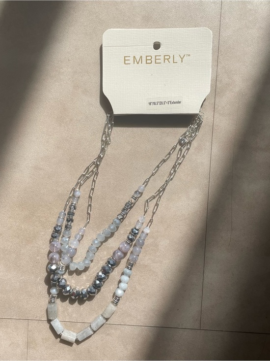 Emberley Jewelry - Emberly Multi-Strand Beaded Necklace Silver with Gray and White Marbled beads